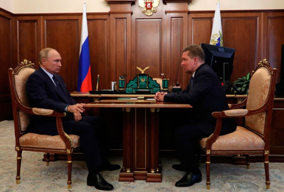 Arbeitstreffen zwischen dem Präsidenten der Russischen Föderation, Vladimir Putin, und Alexey Miller