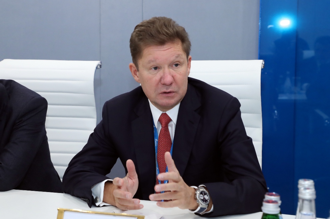 Alexey Miller während des Arbeitstreffens mit dem ersten stellvertretenden Ministerpräsidenten und Außenminister der Republik Serbien, Ivica Dacic