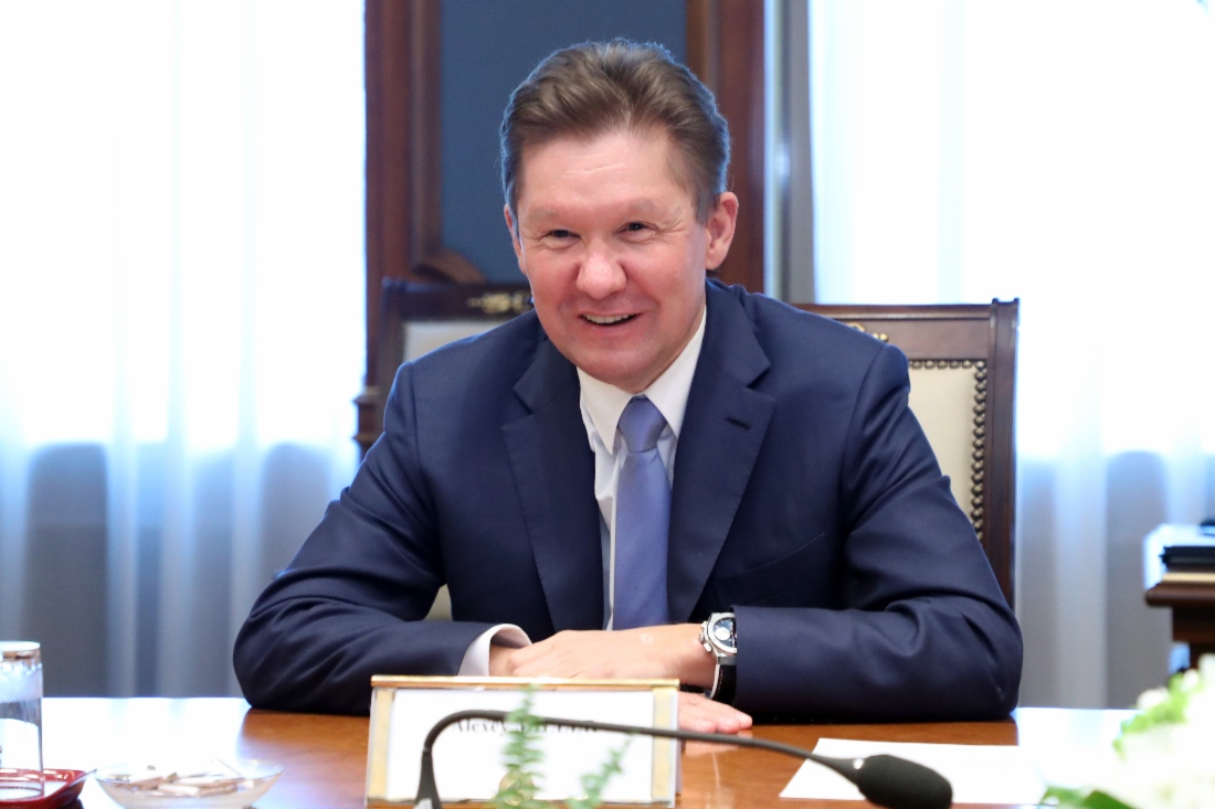 Alexey Miller während des Treffens mit dem CEO der Royal Dutch Shell plc, Ben van Beurden