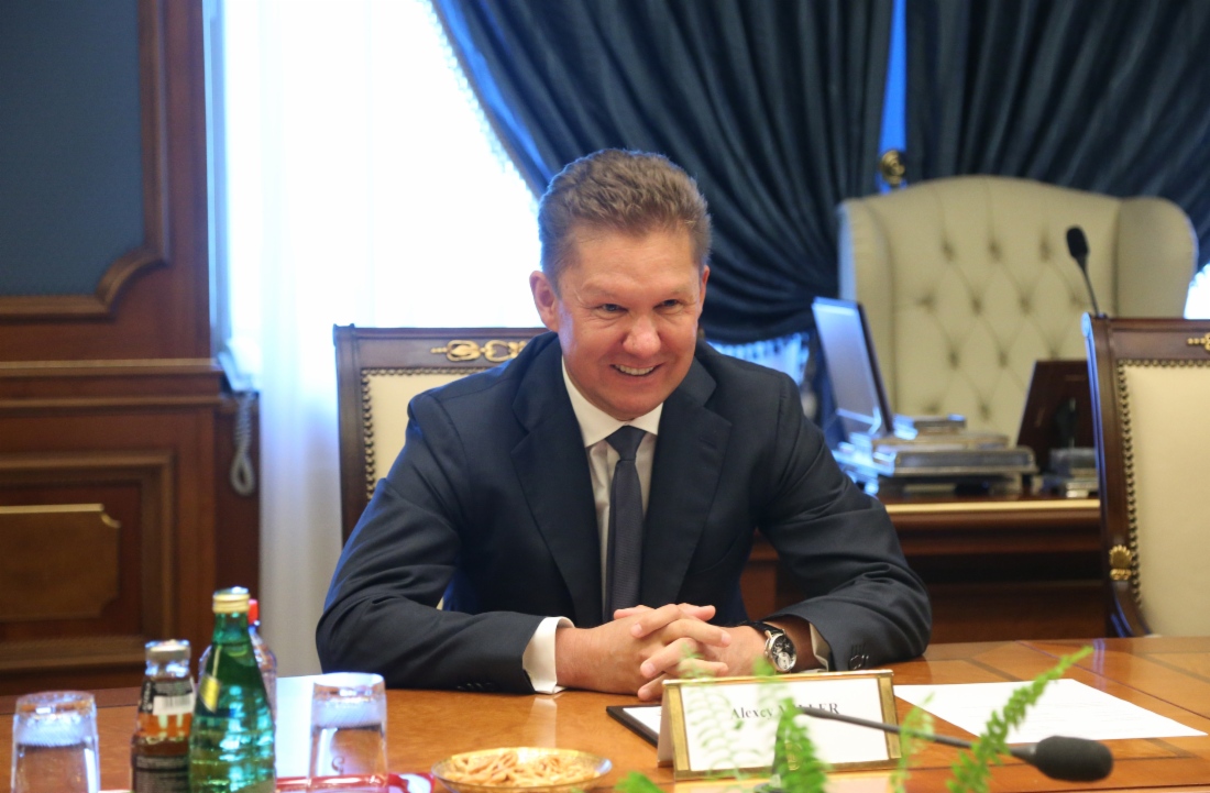 Alexey Miller während des Treffens mit Rainer Seele