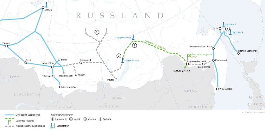 Erschließung der Gasressourcen und Aufbau des Gastransportsystems im Osten Russlands