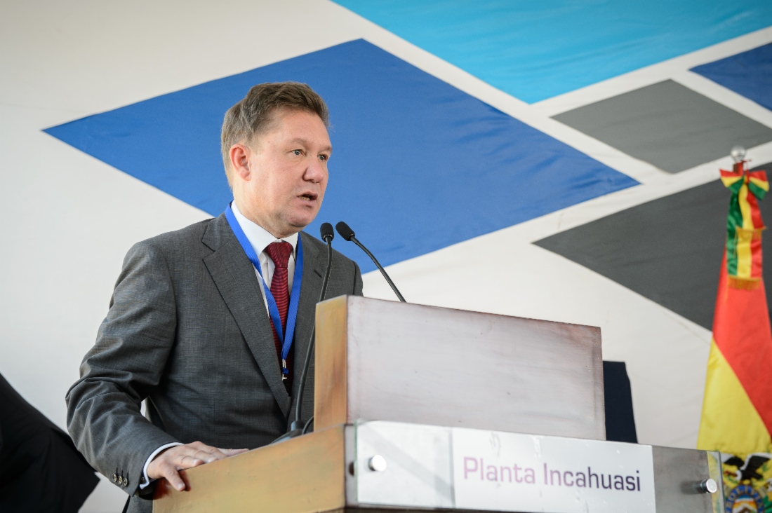 Alexey Miller während der Feierlichkeiten anlässlich der Inbetriebnahme des Vorkommens Incahuasi