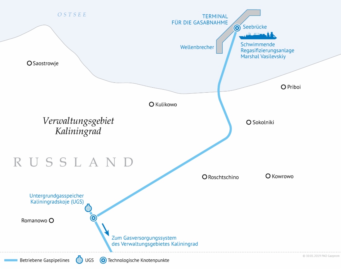 Route der geplanten LNG-Lieferungen ins Verwaltungsgebiet Kaliningrad