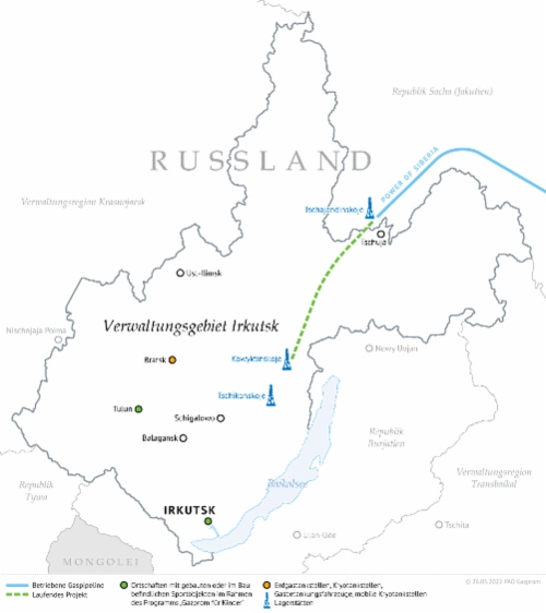 Ferngasleitungen im Verwaltungsgebiet Irkutsk