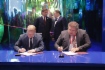 Igor Kotov, Leiter der Maschinenbau-
Division des Staatskonzerns Rosatom,
und Alexander Korobkov, Generaldirektor
der Gazprom Shelfproject