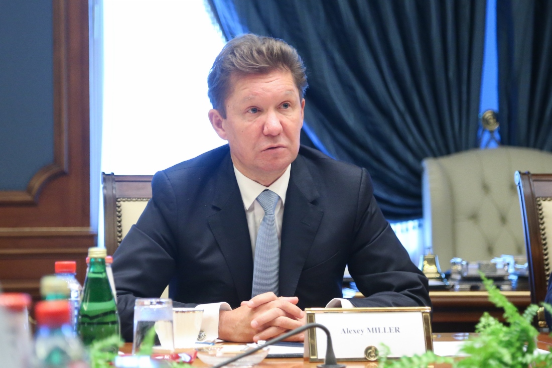 Alexey Miller während des Treffens mit der Energieministerin der Republik Bulgarien, Temenuzhka Petkova