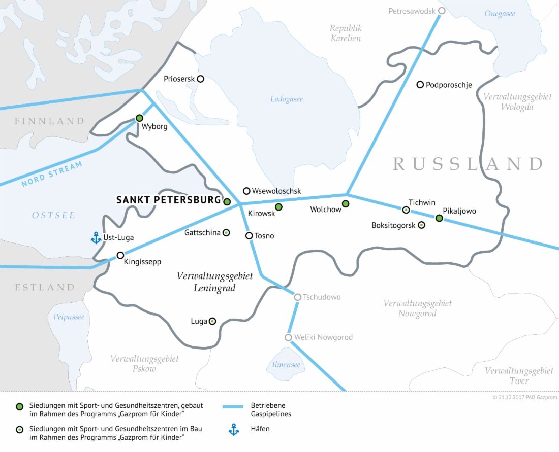Gazprom setzt weiterhin strategische Projekte im Verwaltungsgebiet Leningrad um