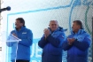 Der leitende Vizepräsident der Uniper Global Commodities SE, Uwe Fip, Vitaly Markelov und Viktor Zubkov nahmen an der Abschlusszeremonie des internationalen Autorennens von gasbetriebenen Fahrzeugen Blue Corridor – Gas für Motoren 2019 teil