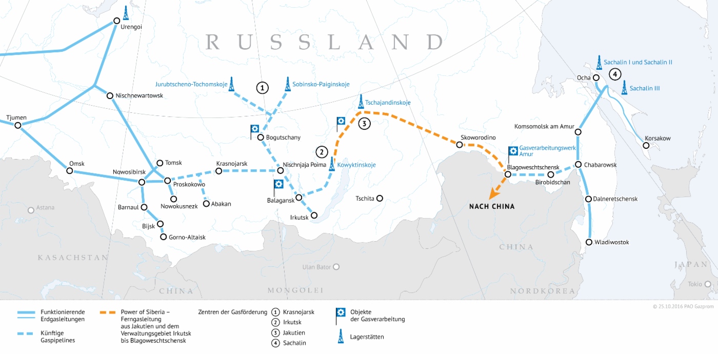 Erschließung der Gasressourcen und Gestaltung eines Gastransportsystems im Osten Russlands