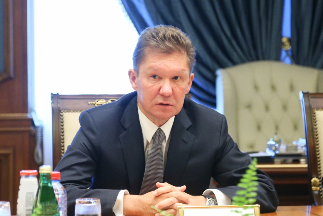 Alexey Miller während des Arbeitstreffens mit dem Vorstandsvorsitzenden der BASF SE, Kurt Bock