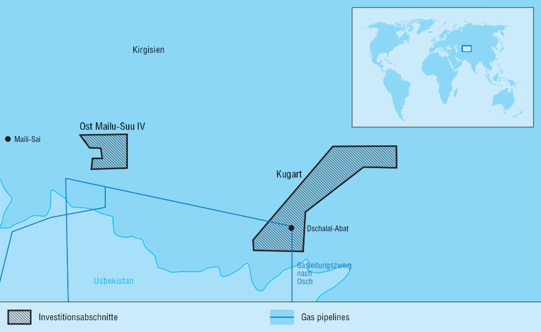 Territorien der Erkundungsaktivitäten von Gazprom in Kirgisien