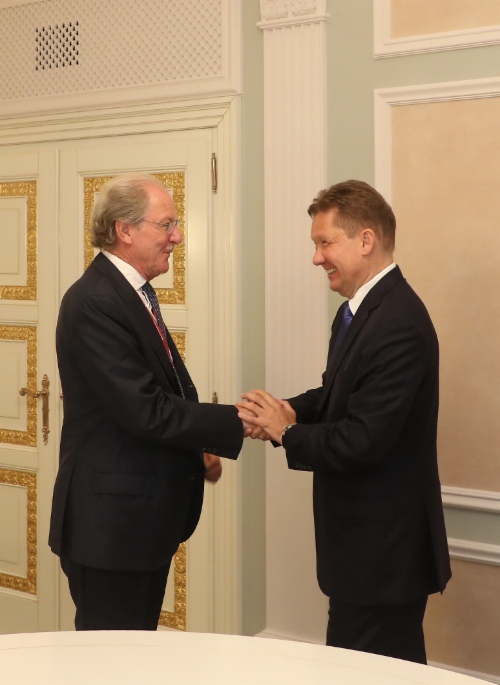 Arbeitstreffen zwischen Alexey Miller und dem Aufsichtsratsvorsitzenden der Linde plc, Wolfgang Reitzle, im Rahmen des Petersburger Internationalen Wirtschaftsforums 2019