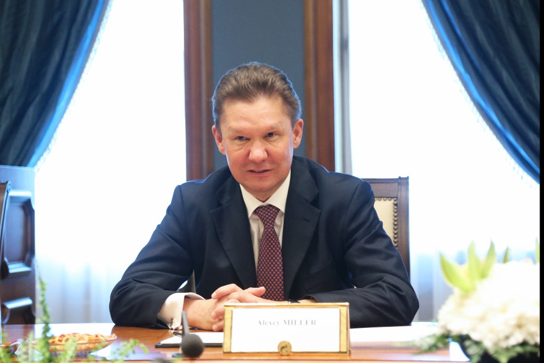 Alexey Miller während des Arbeitstreffens mit Jean-Francois Cirelli