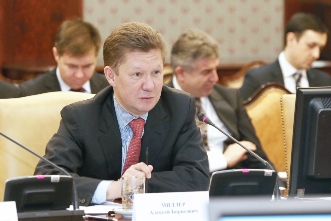 Alexey Miller während der gemeinsamen Beratung mit RUSNANO zu Fragen der Entwicklung innovativer Produkte und ihrer Nutzung in Produktionsobjekten von Gazprom