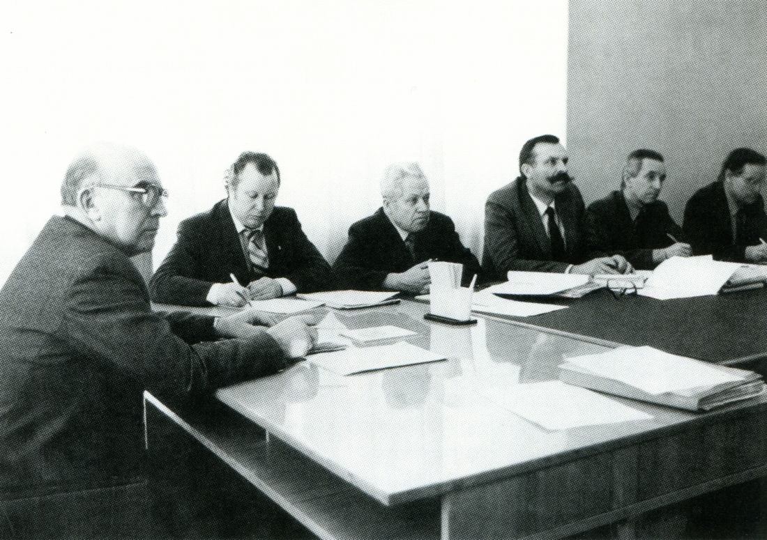 Beratung beim Minister: A. Yakovlev, V. Semichev, A. Boyko und Yu. Zaitsev