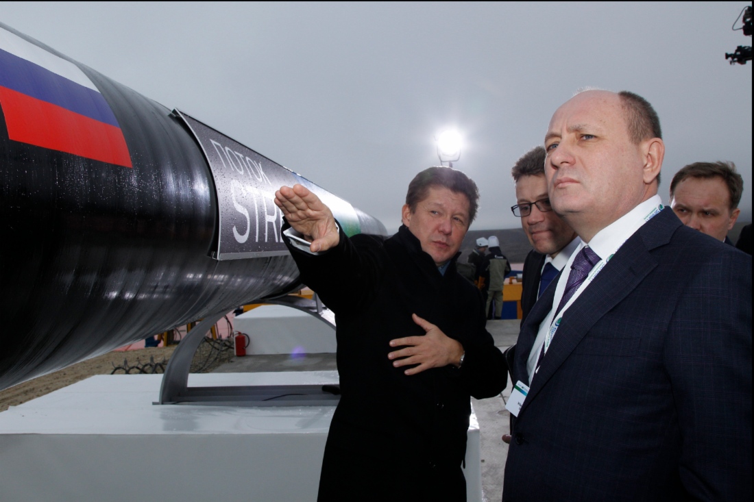 Alexey Miller und Vitaly Markelov während der feierlichen Zeremonie anlässlich des Baubeginns an der Gaspipeline South Stream