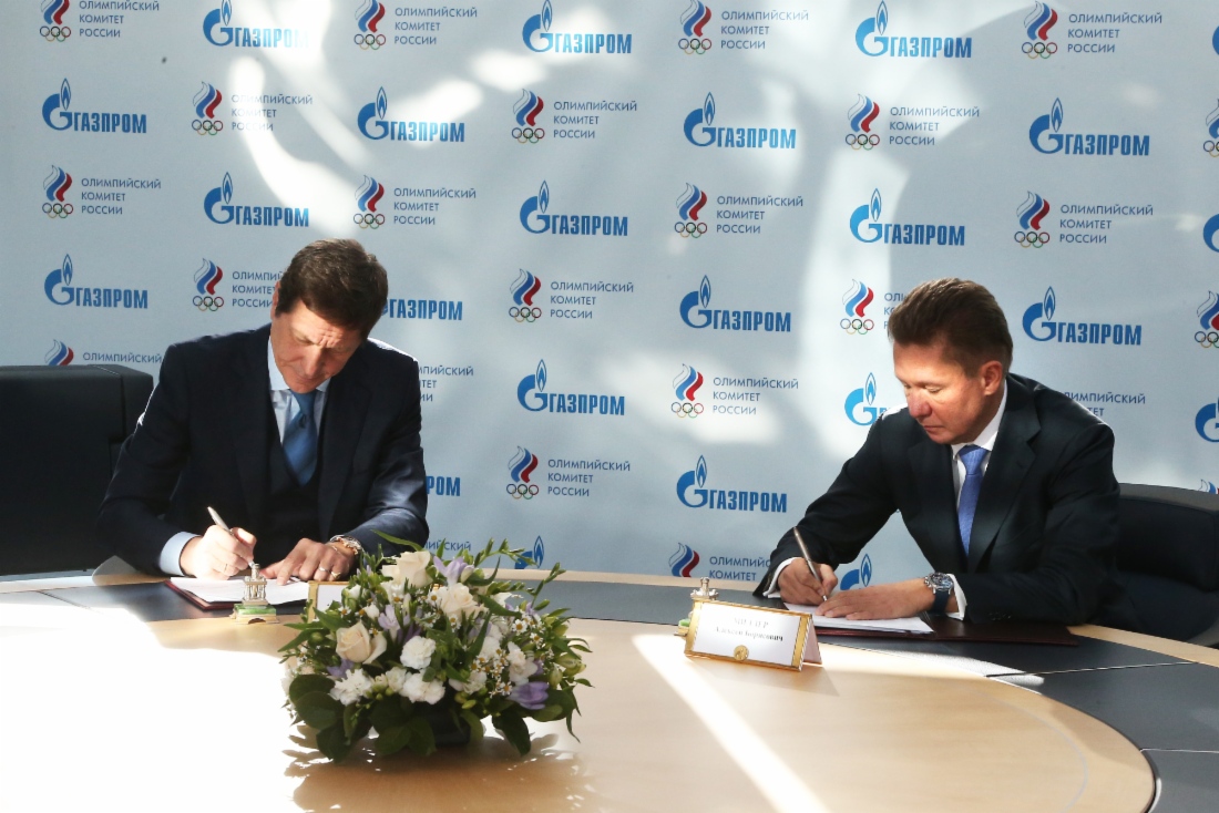Alexander Zhukov und Alexey Miller unterzeichneten ein Memorandum über Zusammenarbeit zwischen der OAO Gazprom und dem Olympischen Komitee Russlands