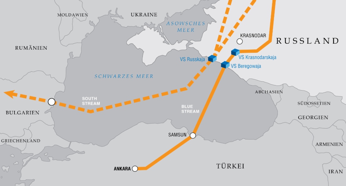 Die Kapazität von Blue Stream soll 19 Milliarden Kubikmeter erreichenream Pipeline und des South Stream Projekts