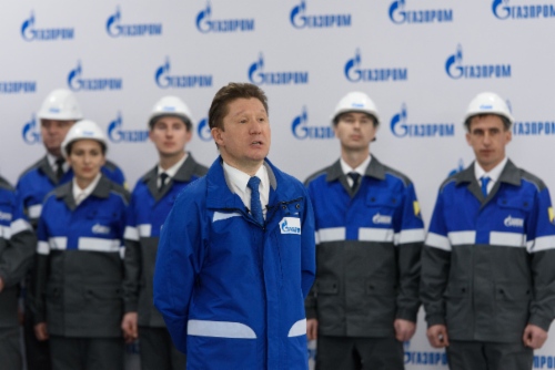 Alexey Miller bei den Feierlichkeiten anlässlich der Aufnahme erster Pipelinelieferungen von russischem Gas nach China durch die Pipeline Power of Siberia, Verdichterstation Atamanskaja, Verwaltungsgebiet Amur