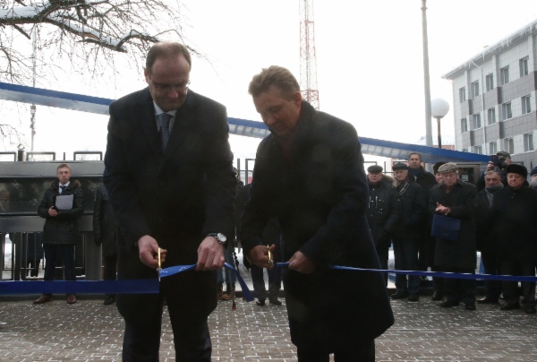 Alexander Babakov, Generaldirektor der Gazprom Transgaz Moscow, und Alexey Miller bei der feierlichen Eröffnung des Museums