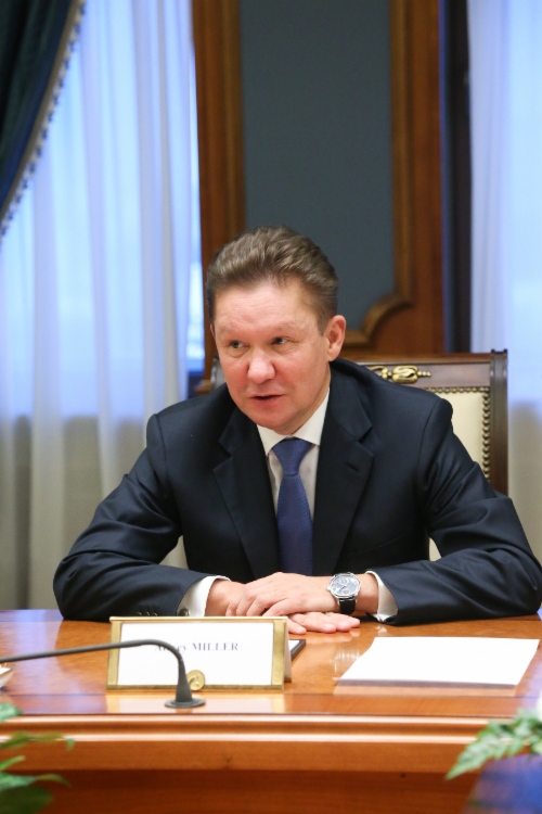Alexey Miller während des Treffens mit dem Representative Director und Aufsichtsratsvorsitzenden der Mitsui & Co., Ltd., Masami Iijima