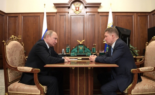 Arbeitstreffen zwischen dem Präsidenten der Russischen Föderation, Vladimir Putin, und Alexey Miller