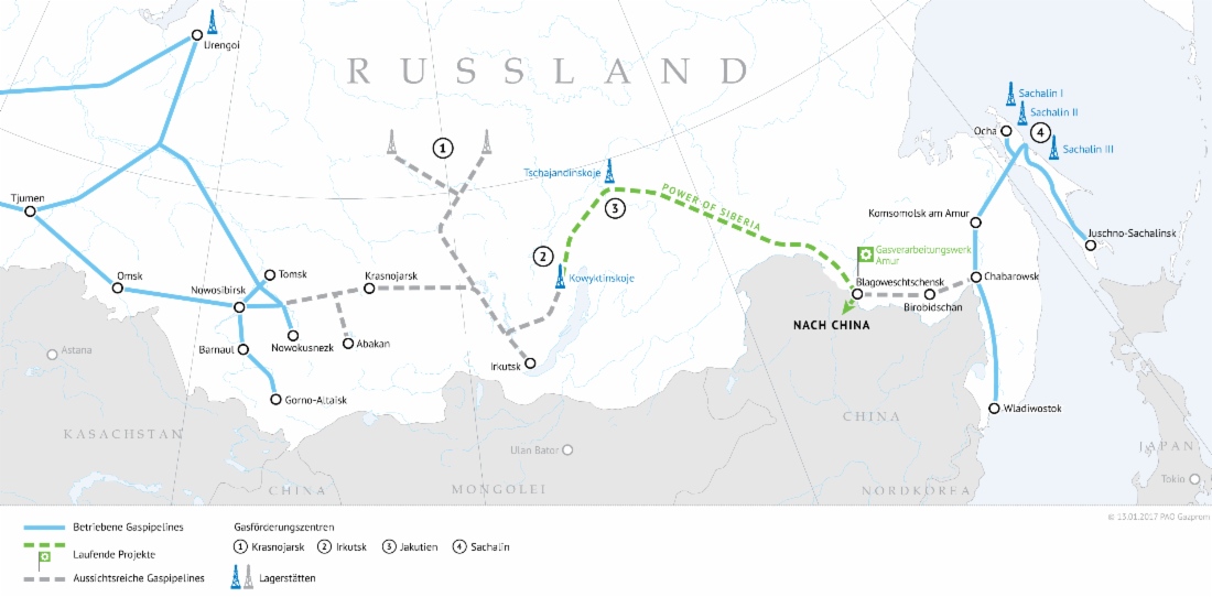 Erschließung der Gasressourcen und Aufbau des Gastransportsystems im Osten Russlands