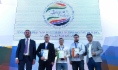 Von links nach rechts: Ilya Vdovin, Präsident des Russischen Verbandes für Skateboarding, Oleg Lysenko, Vadim Tikhomirov, Mikhail Chesalin und Mikhail Likhachev, Verdienter Trainer Russlands und Cheftrainer der russischen Beachsoccer-Nationalmannschaft