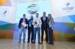 Von links nach rechts: Stanislav Rynkevich, Nikolai Yaremenko, Chefredakteur der Zeitung „Sowetski Sport“ (Sowjetischer Sport), Stanislav Gridasov, Evgeny Slyusarenko und Maria Markova, Chefredakteurin für Sonderprojekte der Zeitung „Sport-Express“