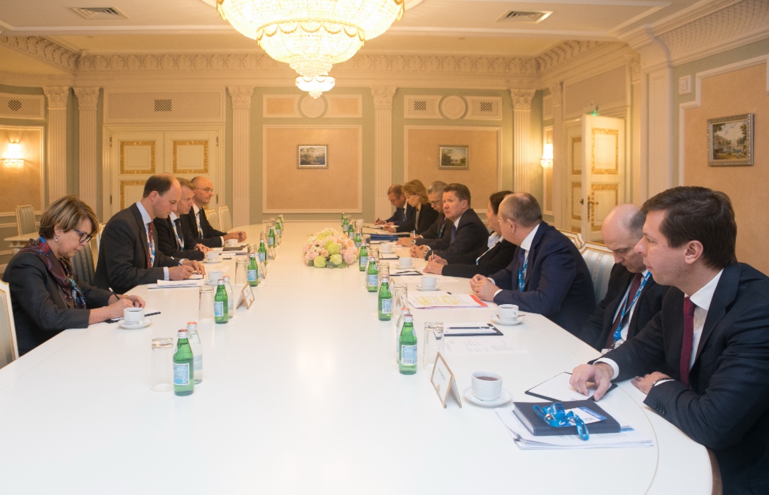 Arbeitstreffen zwischen Alexey Miller und dem Vorstandsvorsitzenden der Verbundnetz Gas AG (VNG), Ulf Heitmüller, im Rahmen des VIII. Petersburger Internationalen Gasforums