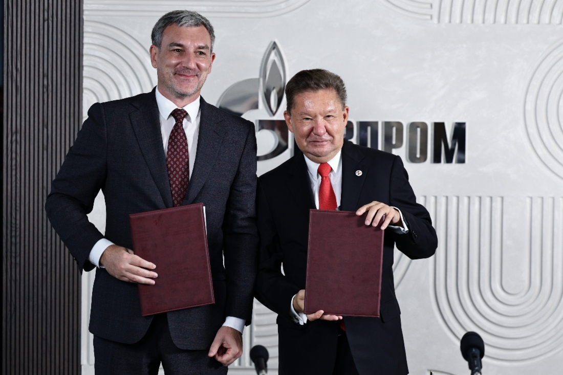 Alexey Miller und Vasily Orlov, Gouverneur des Verwaltungsgebietes Amur, unterzeichneten im Rahmen des Östlichen Wirtschaftsforums 2024 einen Zeitplan (eine Roadmap) zum Aufbau der Gasversorgung in der Stadt Belogorsk (Verwaltungsgebiet Amur) bis 2032