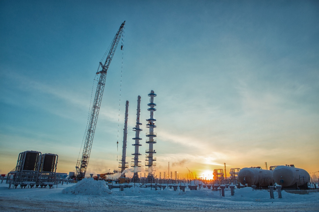 Errichtung der Anlage zur komplexen Gasaufbereitung Nr. 3 auf der Öl- und Gaskondensatlagerstätte Tschajandinskoje, Januar 2018