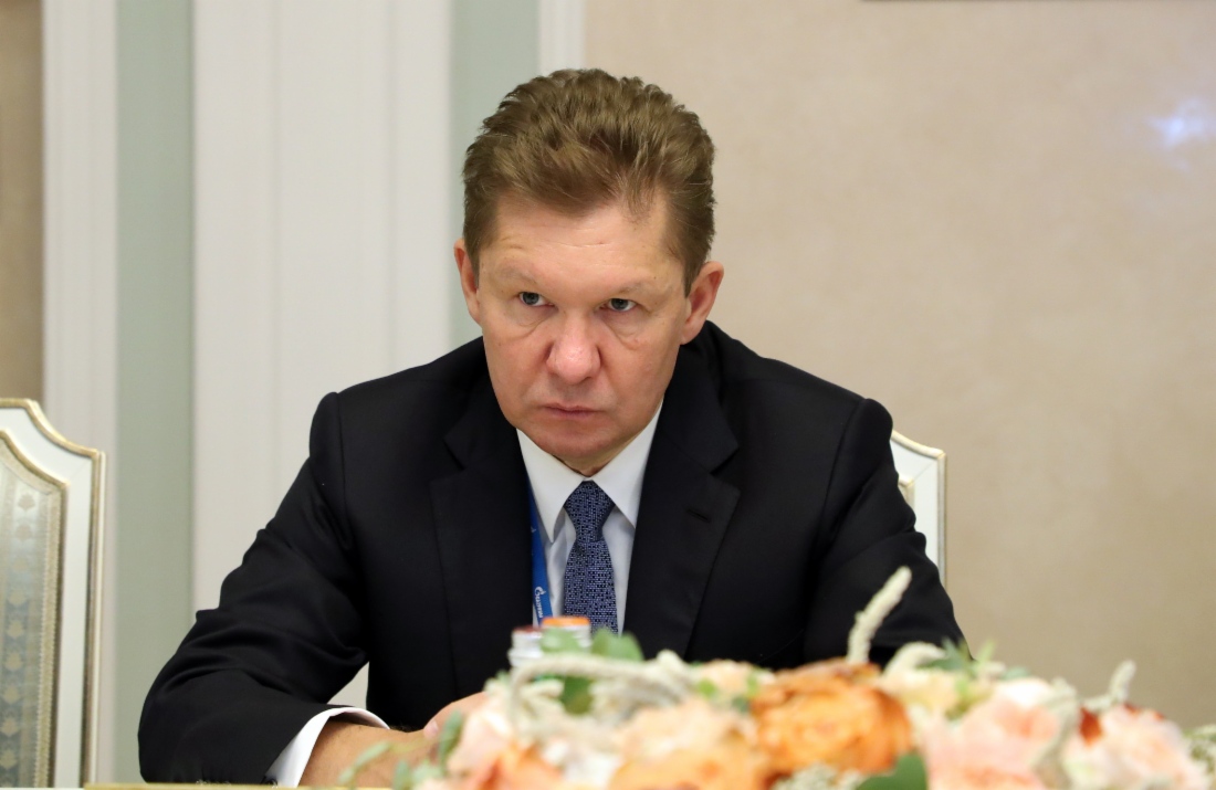 Alexey Miller während des Arbeitstreffens mit dem Präsidenten und CEO der Mitsui & Co., Ltd., Tatsuo Yasunaga, im Rahmen des Petersburger Internationalen Wirtschaftsforums 2018