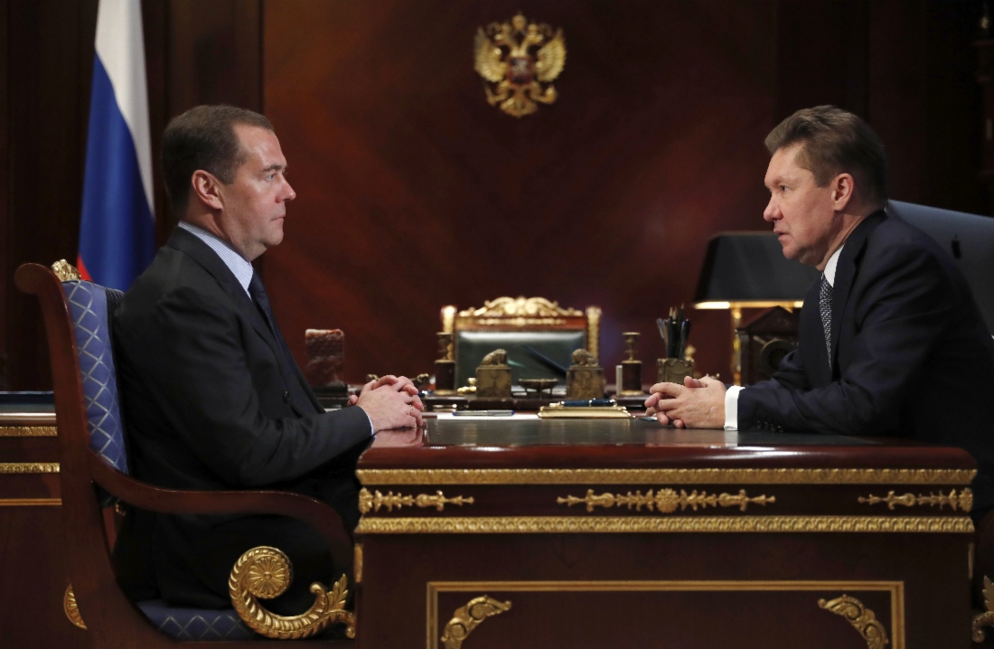 Arbeitstreffen zwischen dem Ministerpräsidenten der Russischen Föderation, Dmitry Medvedev, und Alexey Miller fand stat