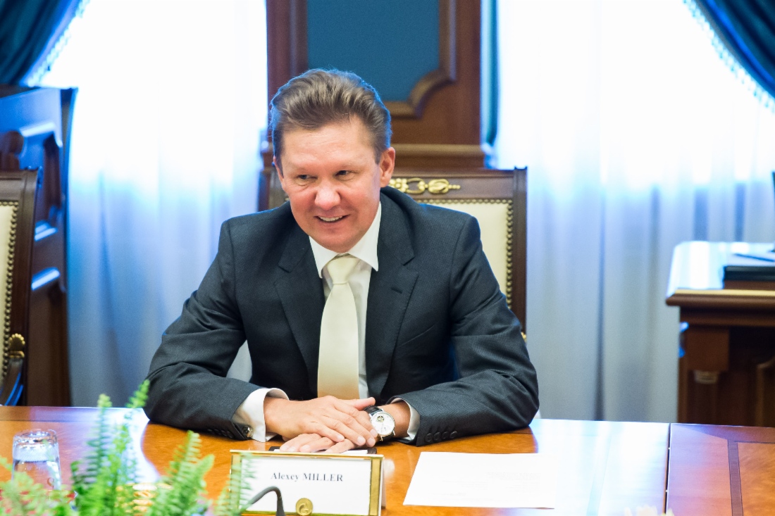 Alexey Miller während des Arbeitstreffens mit Milorad Dodik
