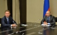 Alexey Miller und Vladimir Putin während der feierlichen Inbetriebnahme der Lagerstätte Wostotschno-Messojachskoje