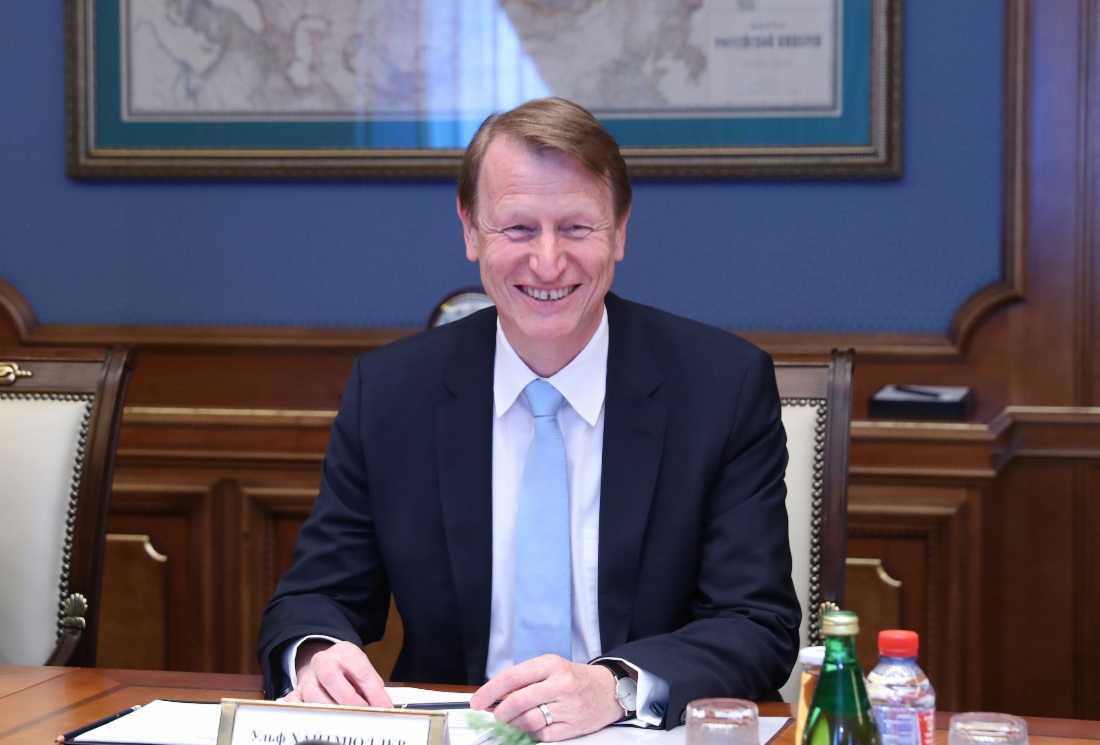 Arbeitstreffen zwischen dem Vorstandsvorsitzenden der Verbundnetz Gas AG (VNG), Ulf Heitmüller, und Alexey Miller