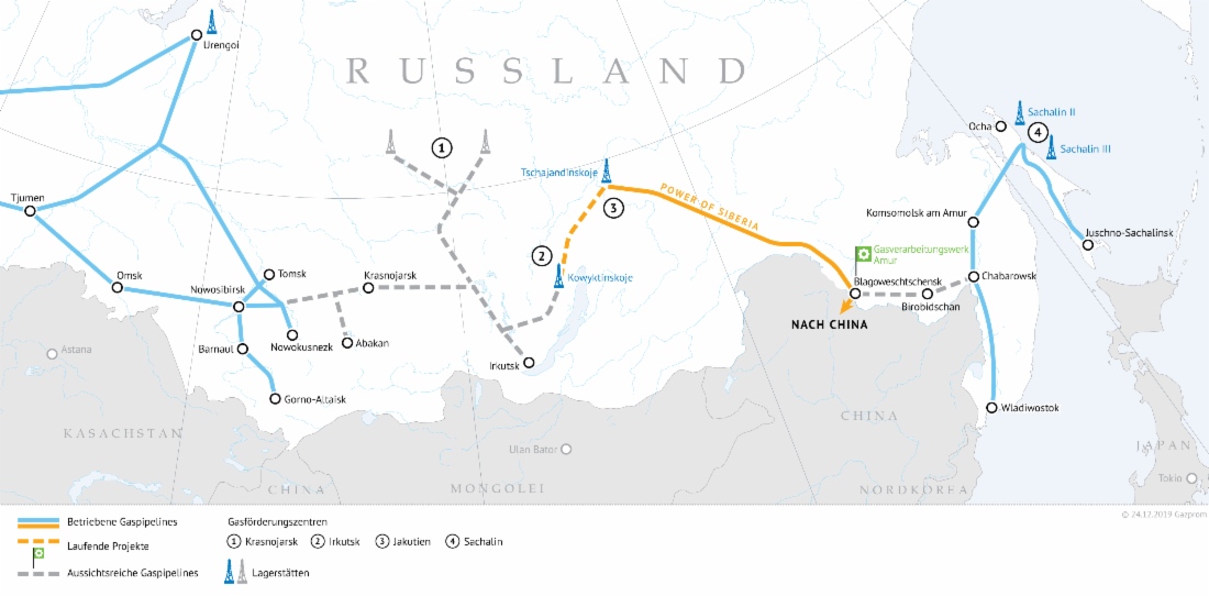 Gazprom leistet weiterhin überplanmäßige Gaslieferungen durch die Power of Siberia